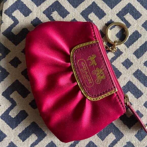 Coach Handbags - Coach Pink Satin Coin Purse with keychain